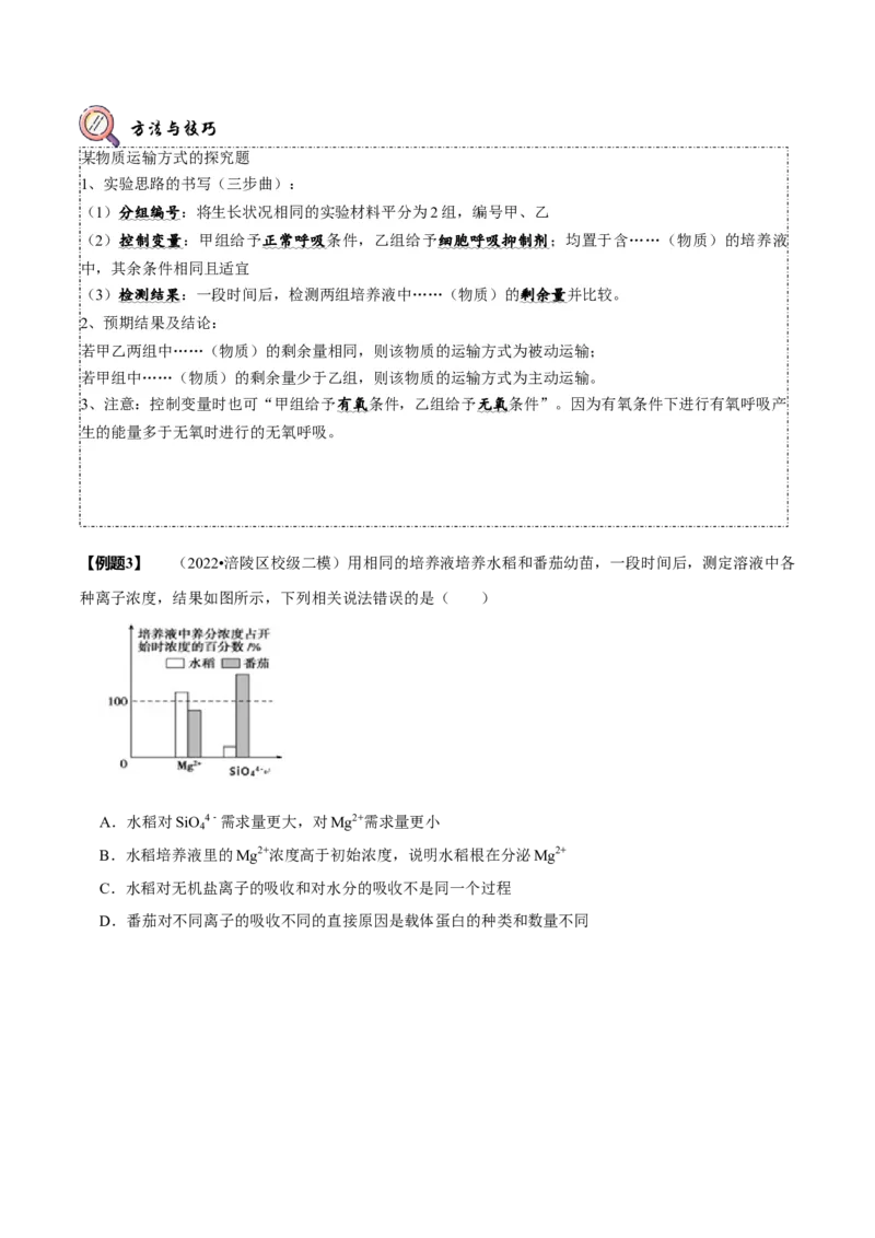题型3物质进出细胞的方式（题型归纳）（原卷版）_新高考复习资料_2023年新高考复习资料_二轮复习_技巧点拨备战2023年高考生物二轮题型复习讲解286731240