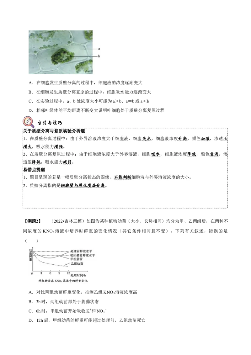 题型3物质进出细胞的方式（题型归纳）（原卷版）_新高考复习资料_2023年新高考复习资料_二轮复习_技巧点拨备战2023年高考生物二轮题型复习讲解286731240
