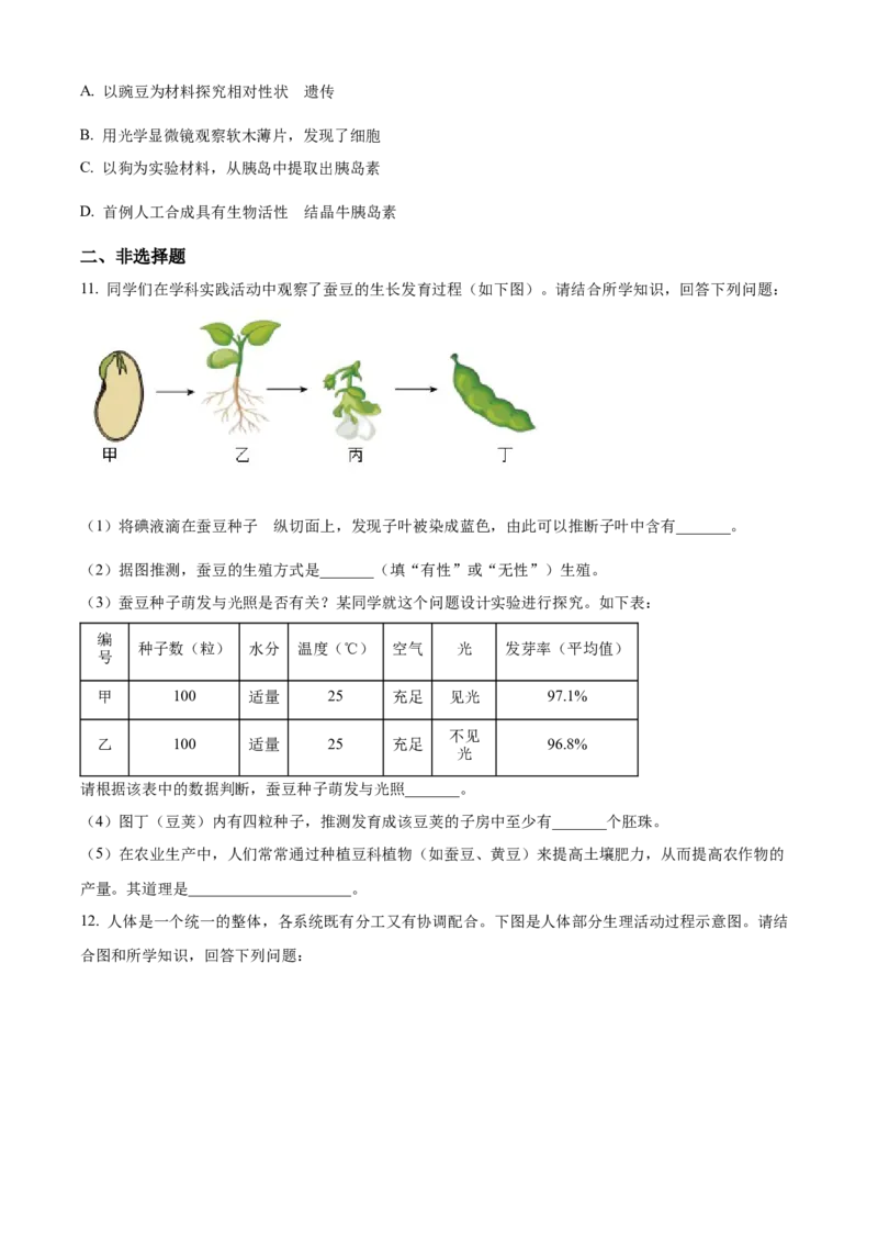 精品解析：2023年湖北省鄂州市中考生物真题（原卷版）_new_6生物中考复习_2025中考复习资料_中考真题（近三年）_2023年生物中考真题