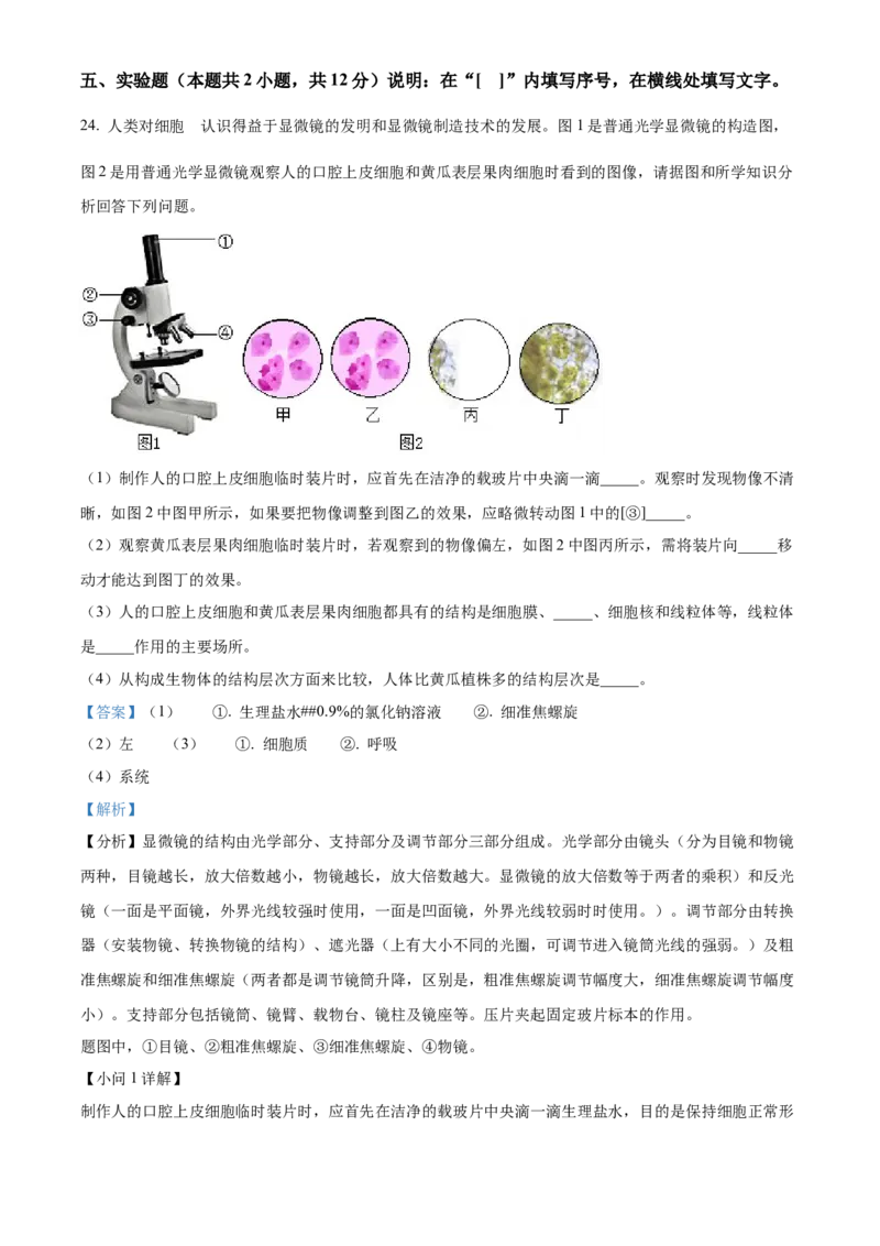 精品解析：2022年辽宁省大连市中考生物真题（解析版）_6生物中考复习_2025中考复习资料_中考真题（近三年）_2022年生物中考真题114份_精品解析：2022年辽宁省大连市中考生物真题