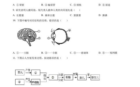 精品解析：2023年重庆市中考生物真题（原卷版）_new_6生物中考复习_2025中考复习资料_中考真题（近三年）_2023年生物中考真题
