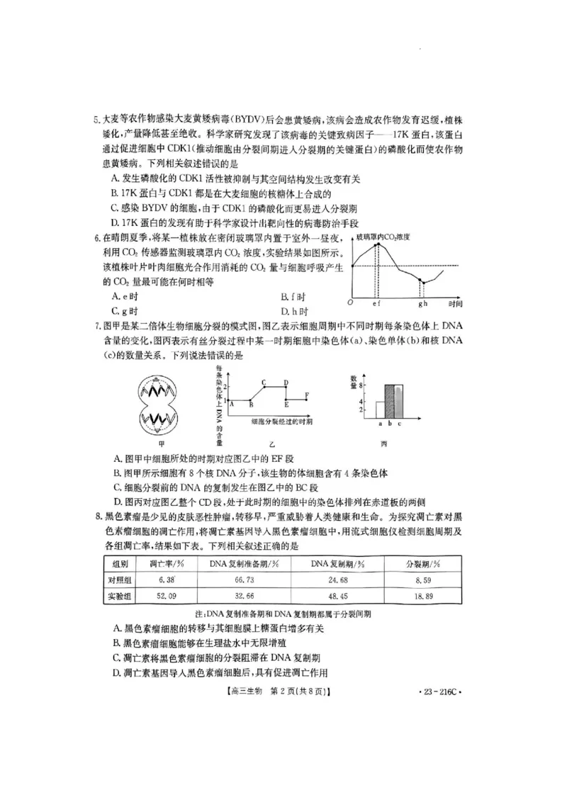 驻马店市2022-2023学年度高三年级期末统一考试生物试卷_生物高考模拟题_新高考_2023年_河南省驻马店市2022-2023学年高三上学期1月期末生物