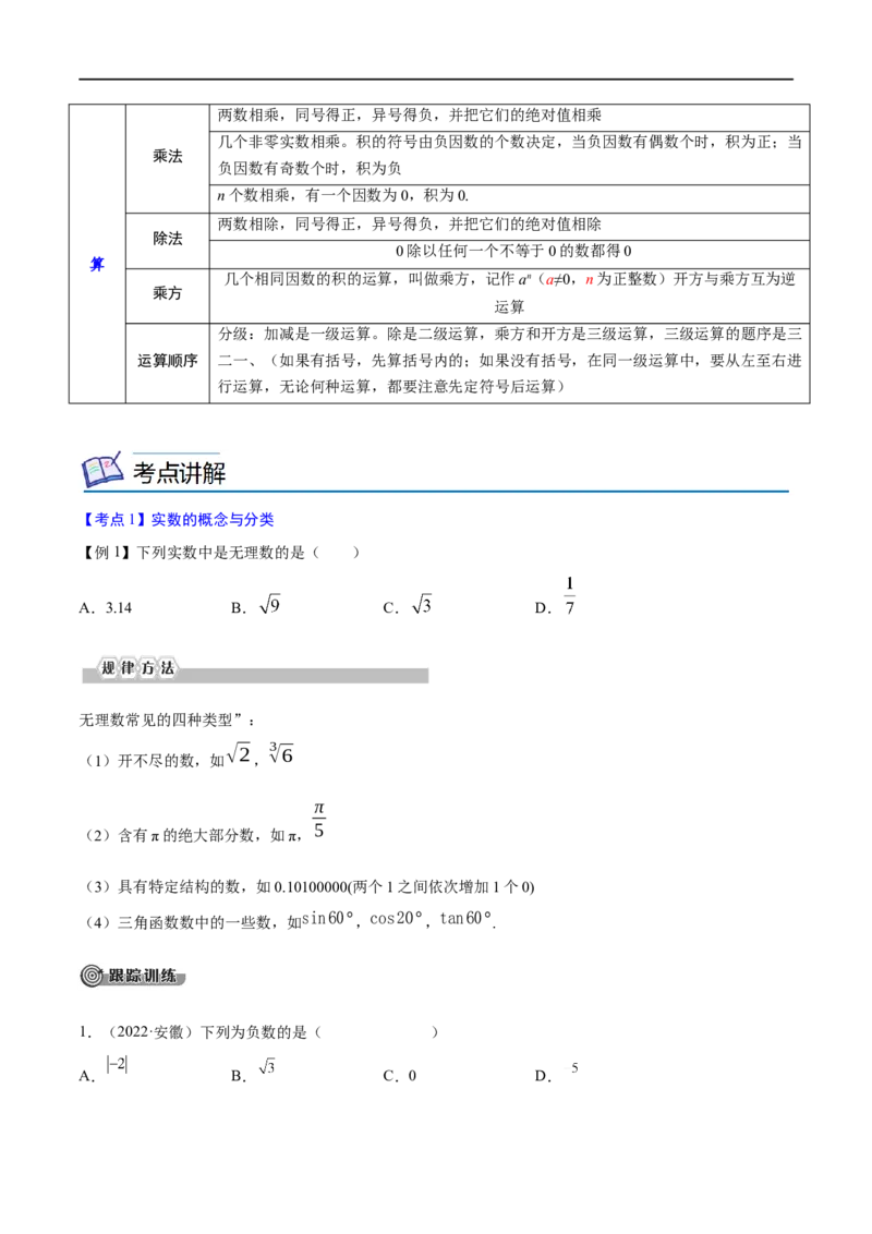 专题01实数考点精讲（原卷版）_中考复习资料_语数英物化_2数学中考复习_2023年中考复习资料_专项复习_中考高分导航备战2023年中考数学考点总复习（全国通用）