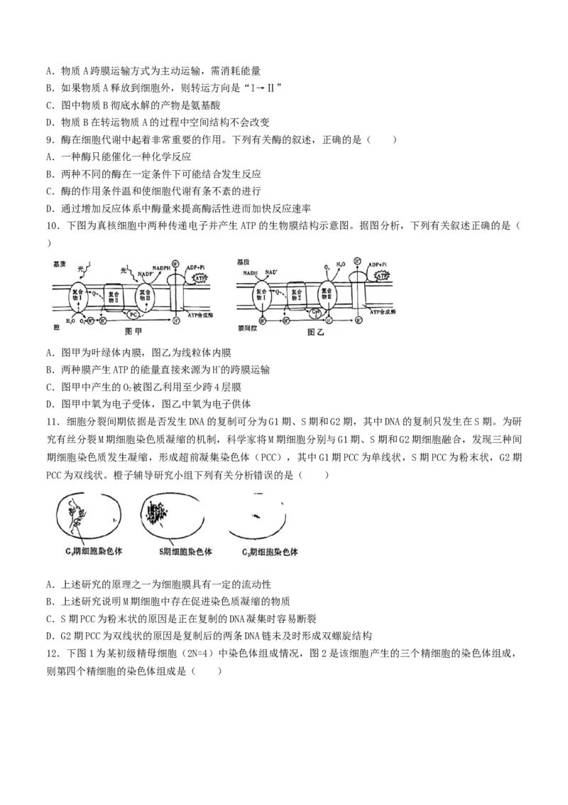 重庆市高2023届高三上学期第一次质量检测生物含答案_生物高考模拟题_新高考_2023年