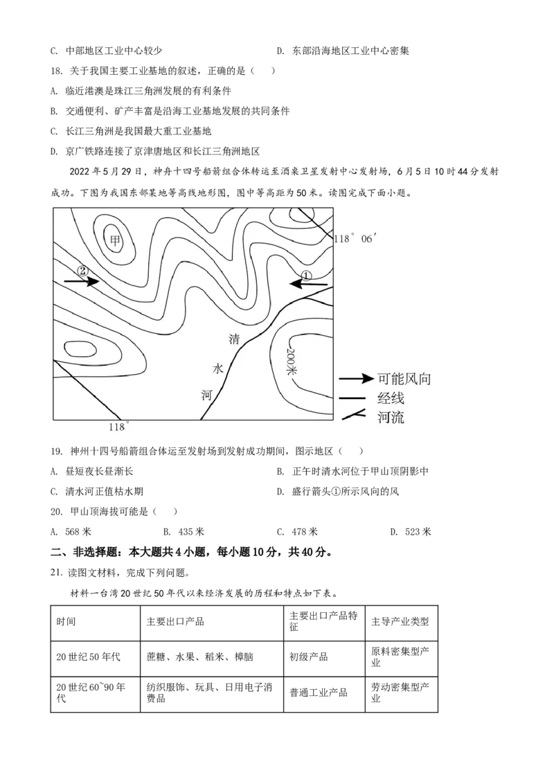 精品解析：2022年湖南省邵阳市中考地理真题（原卷版）_7地理中考复习_2025中考复习资料_中考真题（近三年）_2022年中考地理试卷104份_精品解析：2022年湖南省邵阳市中考地理真题