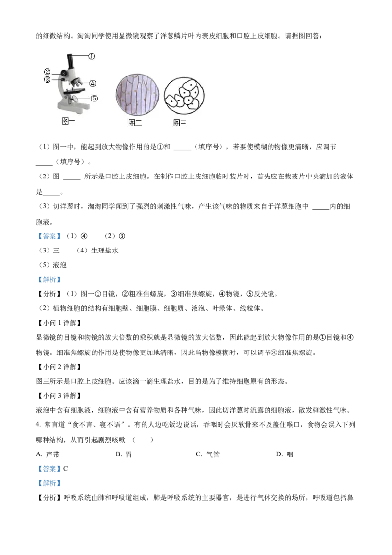 精品解析：2022年湖南省怀化市中考生物真题（解析版）_6生物中考复习_2025中考复习资料_中考真题（近三年）_2022年生物中考真题114份_精品解析：2022年湖南省怀化市中考生物真题
