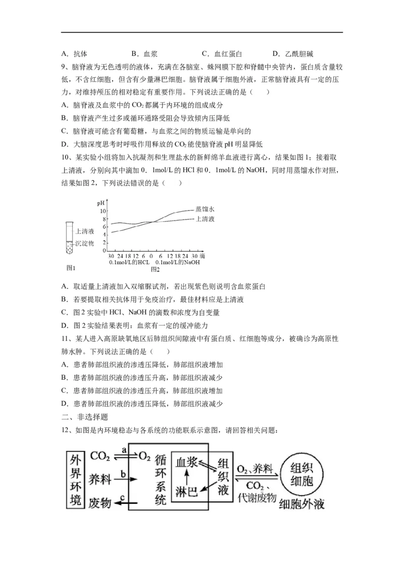 重难点13内环境稳态（原卷版）_通用版（老高考）复习资料_2023年复习资料_专项复习_2023年高考生物热点&middot;重点&middot;难点专练（全国通用）