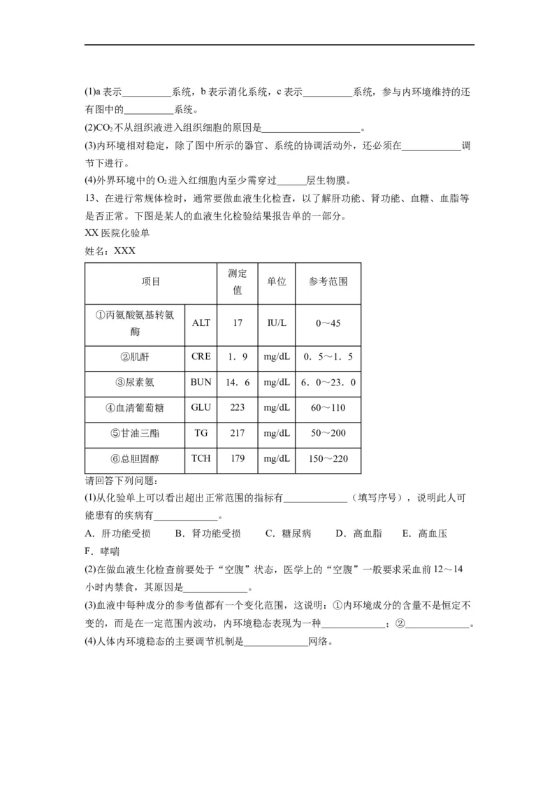 重难点13内环境稳态（原卷版）_通用版（老高考）复习资料_2023年复习资料_专项复习_2023年高考生物热点&middot;重点&middot;难点专练（全国通用）