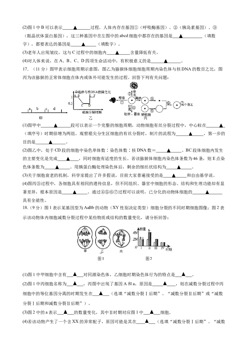 高2024级高一3月月考检测试卷-生物_2025年04月试卷_0417四川省雅安中学2024-2025学年高一下学期3月月考_四川省雅安中学2024-2025学年高一下期3月考试生物试题