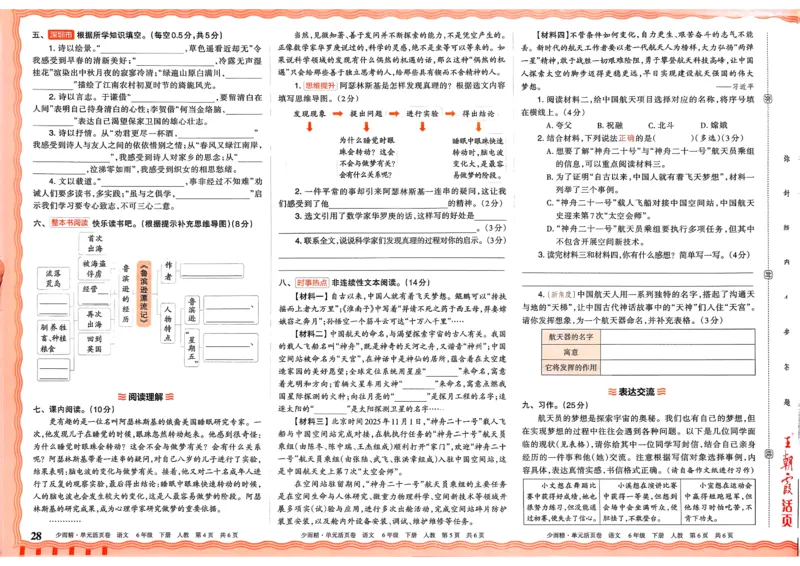 6下《王朝霞单元活页卷》语文人教版26春_2026春人教语文《王朝霞单元活页卷》