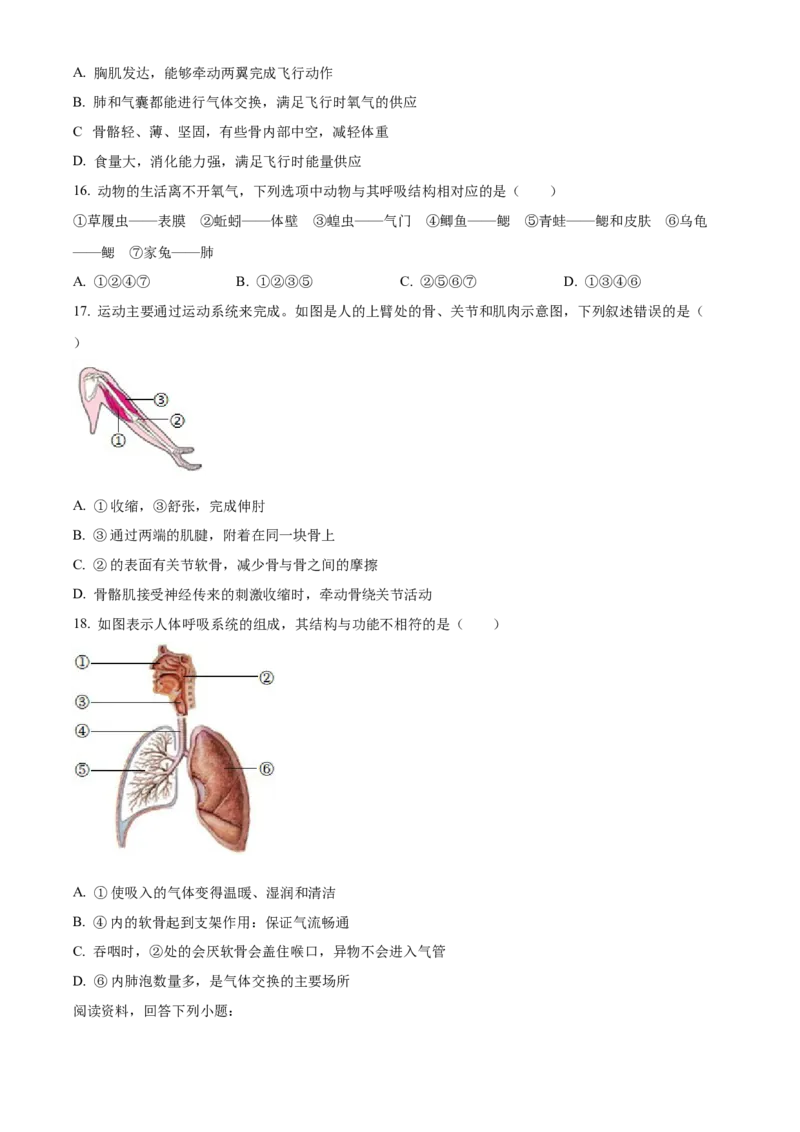 精品解析：2024年山东省临沂市中考生物真题（原卷版）_new_6生物中考复习_2025中考复习资料_中考真题（近三年）_2024年生物中考真题