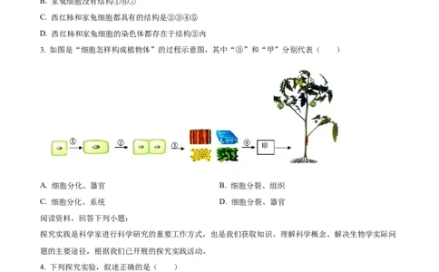 精品解析：2024年山东省临沂市中考生物真题（原卷版）_new_6生物中考复习_2025中考复习资料_中考真题（近三年）_2024年生物中考真题