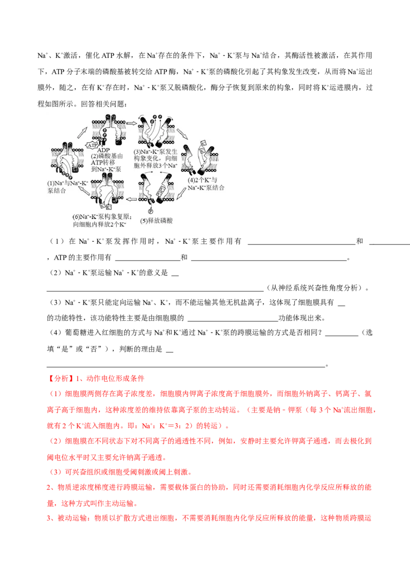 题型3物质进出细胞的方式（题型集训）（解析版）_新高考复习资料_2023年新高考复习资料_二轮复习_技巧点拨备战2023年高考生物二轮题型复习讲解286731240