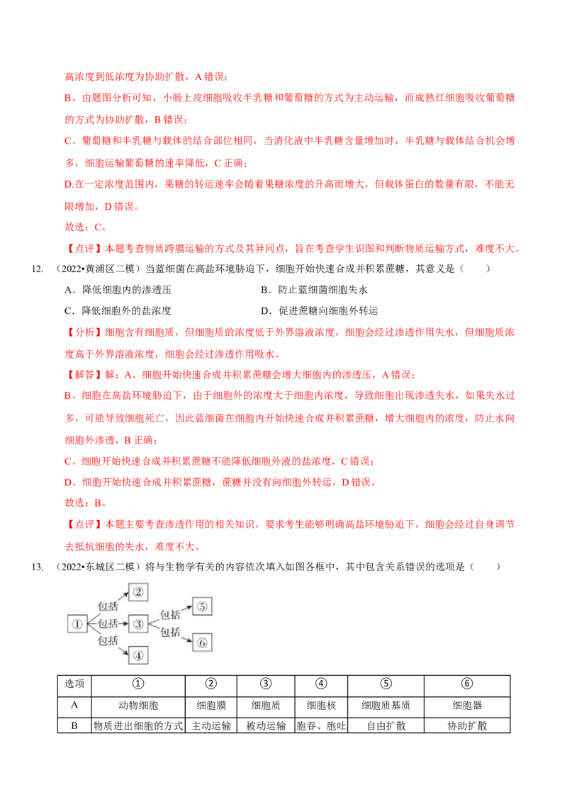 题型3物质进出细胞的方式（题型集训）（解析版）_新高考复习资料_2023年新高考复习资料_二轮复习_技巧点拨备战2023年高考生物二轮题型复习讲解286731240