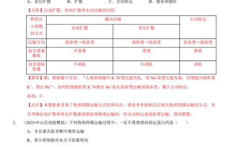 题型3物质进出细胞的方式（题型集训）（解析版）_新高考复习资料_2023年新高考复习资料_二轮复习_技巧点拨备战2023年高考生物二轮题型复习讲解286731240