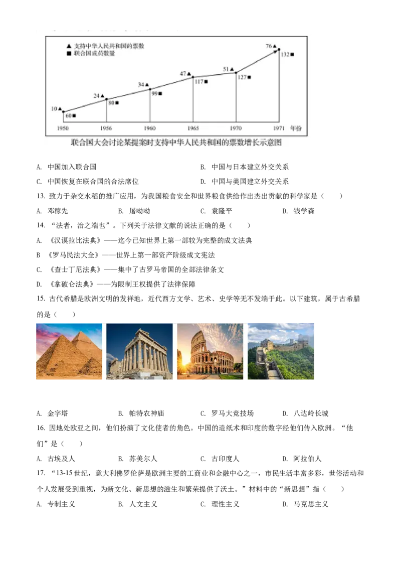 精品解析：2022年辽宁省盘锦市中考历史真题（原卷版）_8历史中考复习_2025年中考复习资料_中考真题（近三年）_2022年中考历史试卷114份_精品解析：2022年辽宁省盘锦市中考历史真题