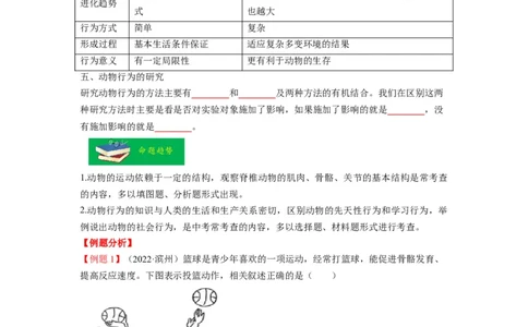 重难点06动物的运动和行为-2023年中考生物热点&middot;重点&middot;难点专练（全国通用）（原卷版）_6生物中考复习_2023年中考复习资料_专项复习