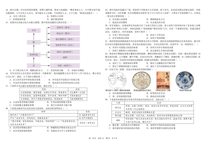 高一历史_2025年12月高一试卷_251215四川省成都市树德中学2025-2026学年高一上学期期中考试（全）