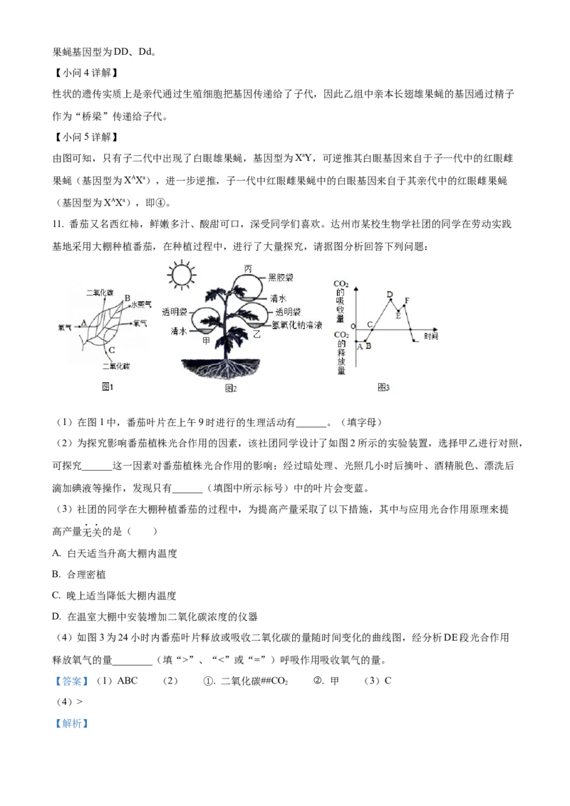 精品解析：2024年四川省达州市中考生物真题（解析版）_new_6生物中考复习_2025中考复习资料_中考真题（近三年）_2024年生物中考真题