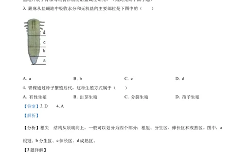 精品解析：2024年青海省中考生物真题（解析版）_new_6生物中考复习_2025中考复习资料_中考真题（近三年）_2024年生物中考真题