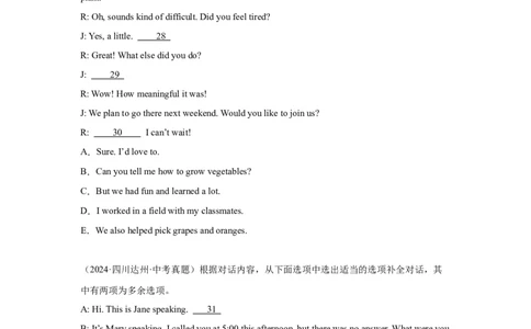 专题05补全对话备考20252024年中考英语真题分类汇编全国版（含答案）_中考复习资料_语数英物化_3英语中考复习_2025中考复习资料