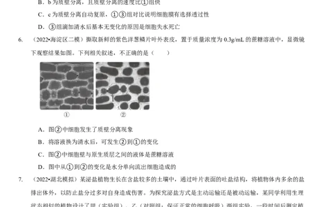 题型3物质进出细胞的方式（题型集训）（原卷版）_新高考复习资料_2023年新高考复习资料_二轮复习_技巧点拨备战2023年高考生物二轮题型复习讲解286731240