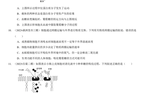 题型3物质进出细胞的方式（题型集训）（原卷版）_新高考复习资料_2023年新高考复习资料_二轮复习_技巧点拨备战2023年高考生物二轮题型复习讲解286731240