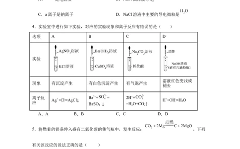 重庆市长寿中学校2025-2026学年高一上学期11月期中化学试题（含答案）_2025年11月高一试卷_251125重庆市长寿中学2025-2026学年高一上学期11月期中（全）