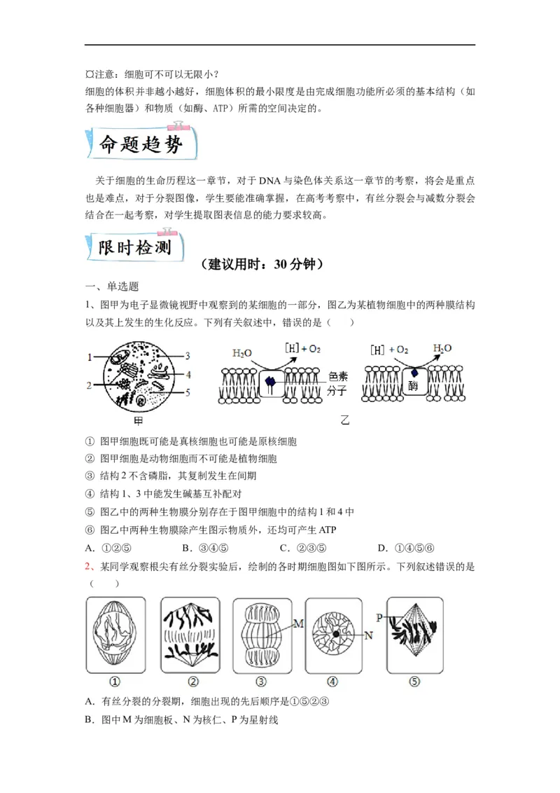 重难点07细胞的生命历程（原卷版）_通用版（老高考）复习资料_2023年复习资料_专项复习_2023年高考生物热点&middot;重点&middot;难点专练（全国通用）