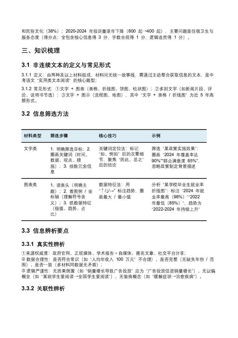 2026年全国中考语文一轮复习讲义：非连续文本（信息的筛选、辨析、概括）（全国适用）(原卷）_中考复习资料_语数英物化_1语文中考复习_2026年中考复习（更新中）
