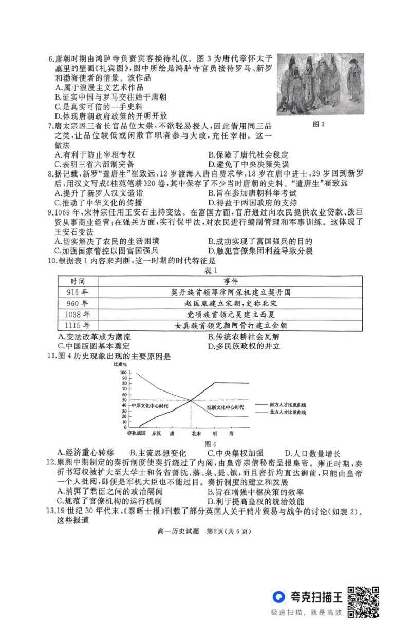 高一历史试题_2025年03月试卷_0308山东省枣庄市台儿庄区等2地2024-2025学年高一上学期1月期末考试_山东省枣庄市台儿庄区等2地2024-2025学年高一上学期1月期末考试历史PDF版含答案