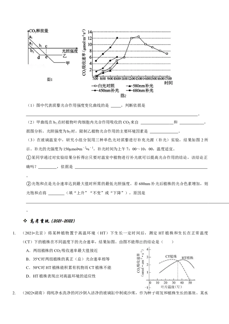 题型6从物质与能量视角探索光合作用（题型归纳）（原卷版）_新高考复习资料_2023年新高考复习资料_二轮复习_技巧点拨备战2023年高考生物二轮题型复习讲解286731240