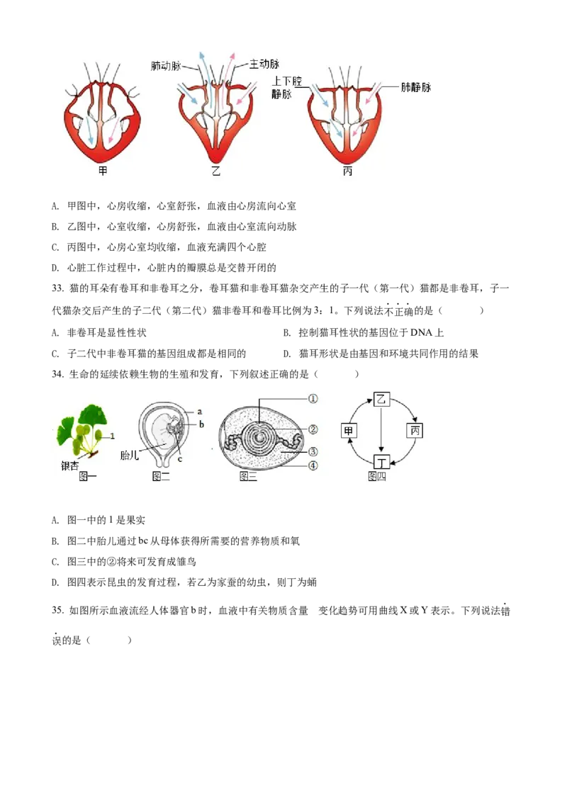 精品解析：2022年海南省中考生物真题（原卷版）_6生物中考复习_2025中考复习资料_中考真题（近三年）_2022年生物中考真题114份_精品解析：2022年海南省中考生物真题
