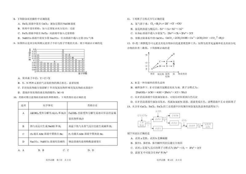 高一化学期末考试题高一化学期末考试卷_2026年01月高一试卷_260117黑龙江省大庆市大庆中学2025-2026学年高一上学期1月期末（全）