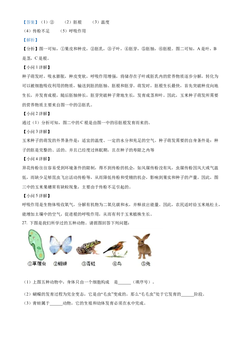 精品解析：2022年湖南省邵阳市中考生物真题（解析版）_6生物中考复习_2025中考复习资料_中考真题（近三年）_2022年生物中考真题114份_精品解析：2022年湖南省邵阳市中考生物真题