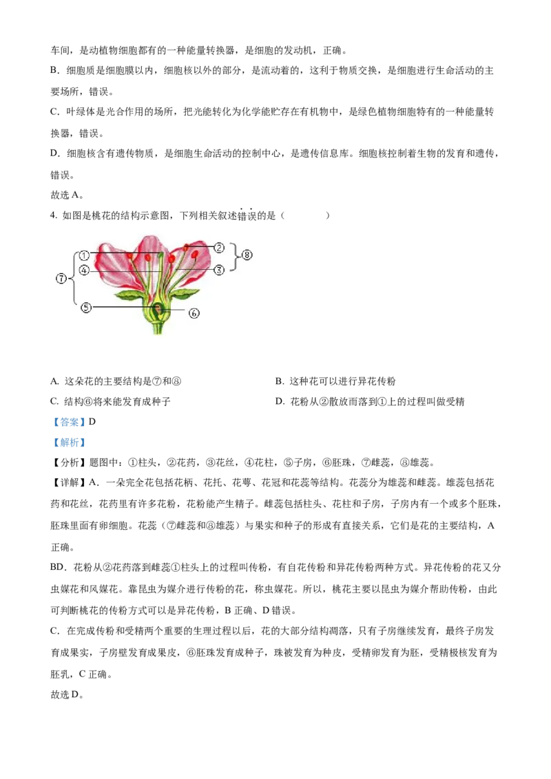 精品解析：2022年湖南省邵阳市中考生物真题（解析版）_6生物中考复习_2025中考复习资料_中考真题（近三年）_2022年生物中考真题114份_精品解析：2022年湖南省邵阳市中考生物真题