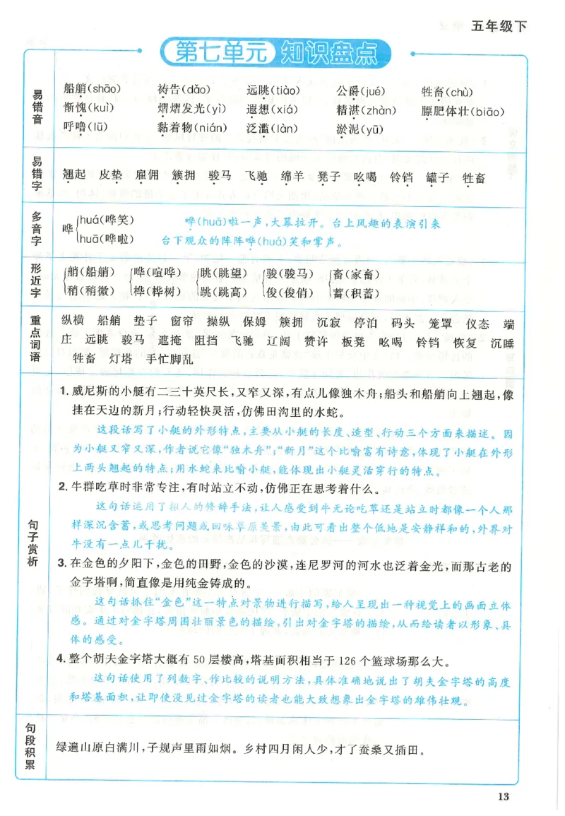 五下语文阳光同学知识盘点_2026春人教语文《阳光同学课时优化作业》_26春《阳光同学课时优化作业》语文RJ5下