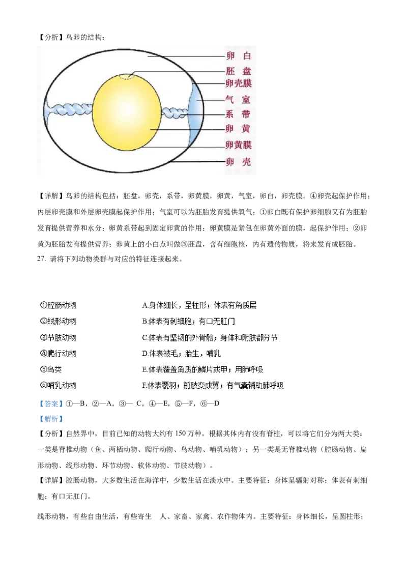 精品解析：2022年黑龙江省齐齐哈尔市中考生物真题（解析版）_6生物中考复习_2025中考复习资料_中考真题（近三年）_2022年生物中考真题114份