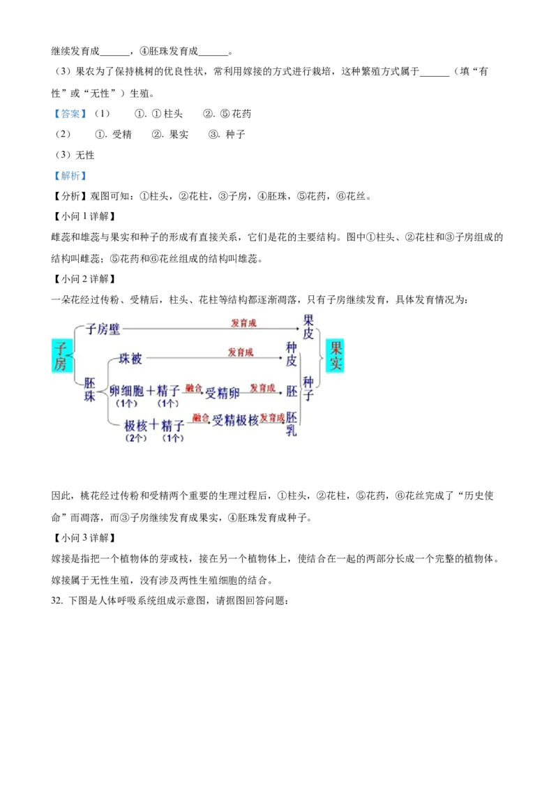 精品解析：2022年黑龙江省齐齐哈尔市中考生物真题（解析版）_6生物中考复习_2025中考复习资料_中考真题（近三年）_2022年生物中考真题114份