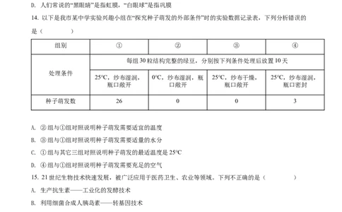 精品解析：2022年贵州省铜仁市中考生物真题（原卷版）_6生物中考复习_2025中考复习资料_中考真题（近三年）_2022年生物中考真题114份_精品解析：2022年贵州省铜仁市中考生物真题
