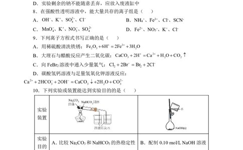 高一化学第二次月考试卷(高2025级)_2026年01月高一试卷_260115四川省南充市仪陇中学2025-2026学年高一上学期12月月考试题