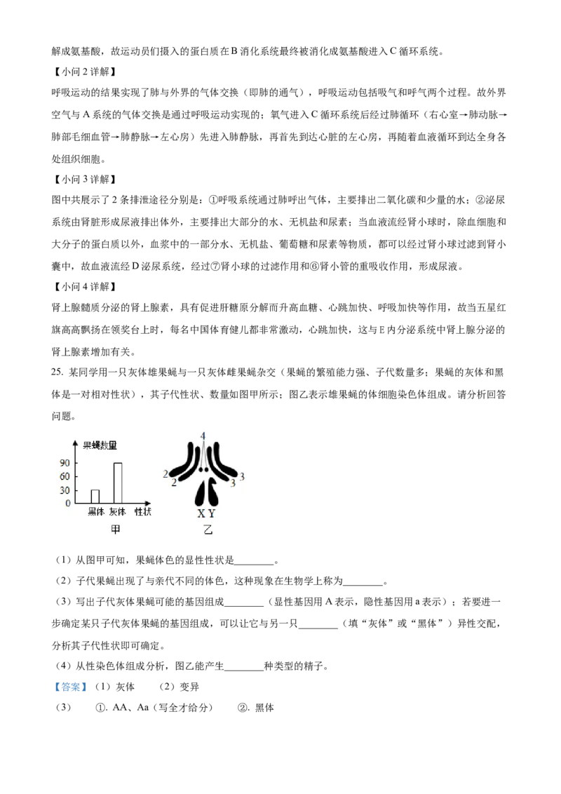 精品解析：2024年四川省广安市中考生物真题（解析版）_new_6生物中考复习_2025中考复习资料_中考真题（近三年）_2024年生物中考真题