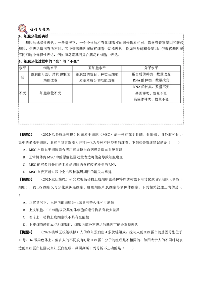 题型8细胞生命历程的易错辨析（题型归纳）（原卷版）_新高考复习资料_2023年新高考复习资料_二轮复习_技巧点拨备战2023年高考生物二轮题型复习讲解286731240