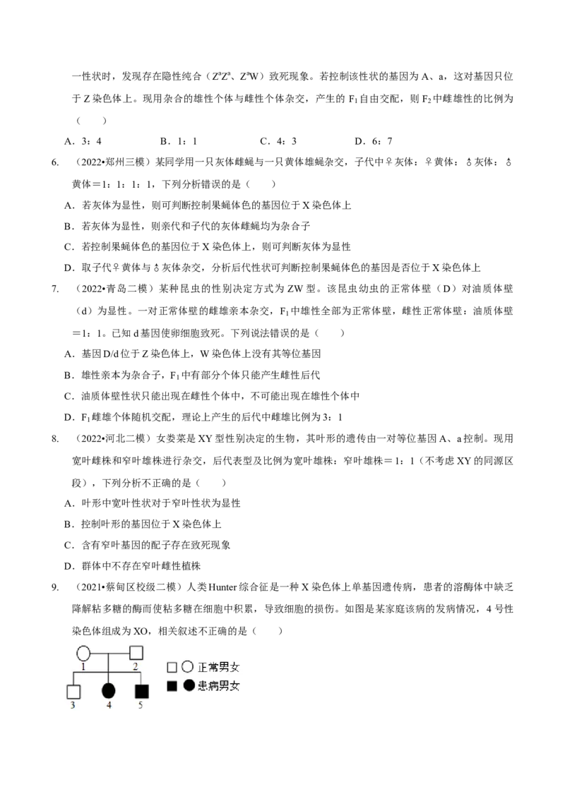 题型13伴性遗传的经典题型（题型集训）（原卷版）_新高考复习资料_2023年新高考复习资料_二轮复习_技巧点拨备战2023年高考生物二轮题型复习讲解286731240