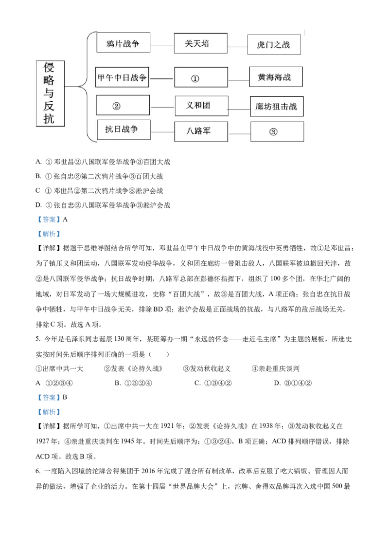 精品解析：2023年四川省遂宁市中考历史真题（解析版）_new_8历史中考复习_2025年中考复习资料_中考真题（近三年）_2023中考历史真题