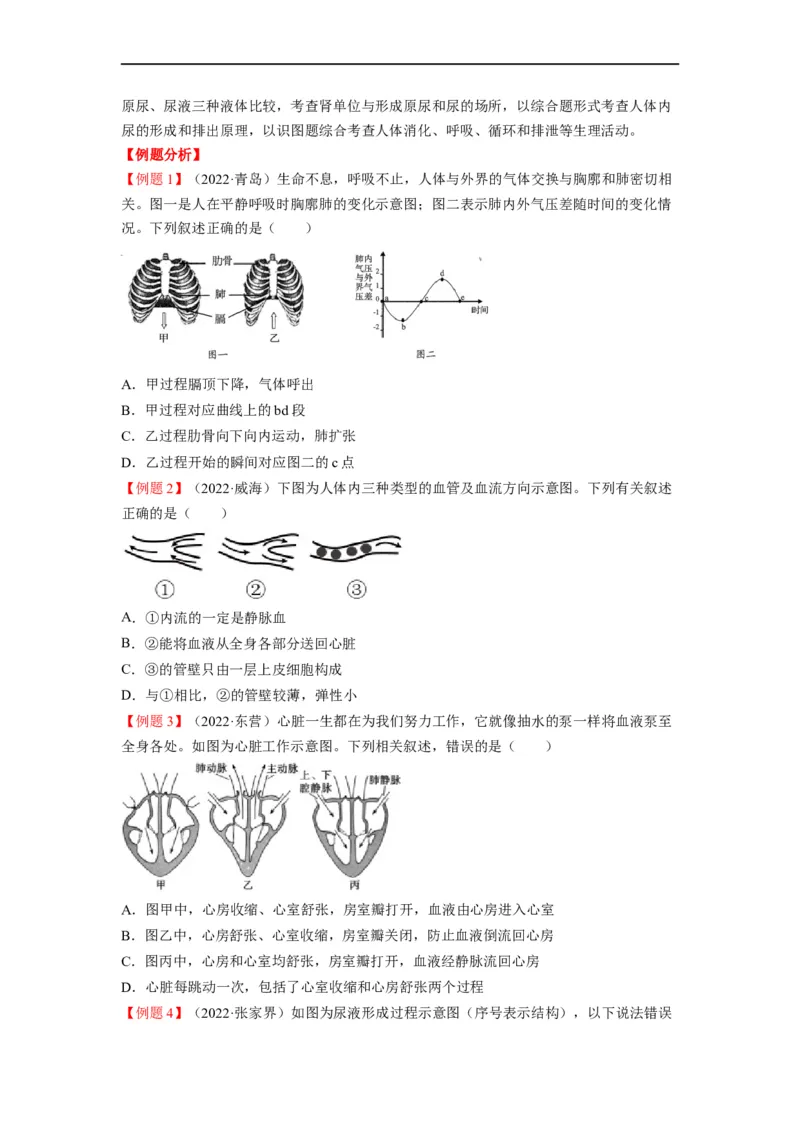重难点05生物圈中的人（二）-2023年中考生物热点&middot;重点&middot;难点专练（全国通用）（原卷版）_6生物中考复习_2023年中考复习资料_专项复习