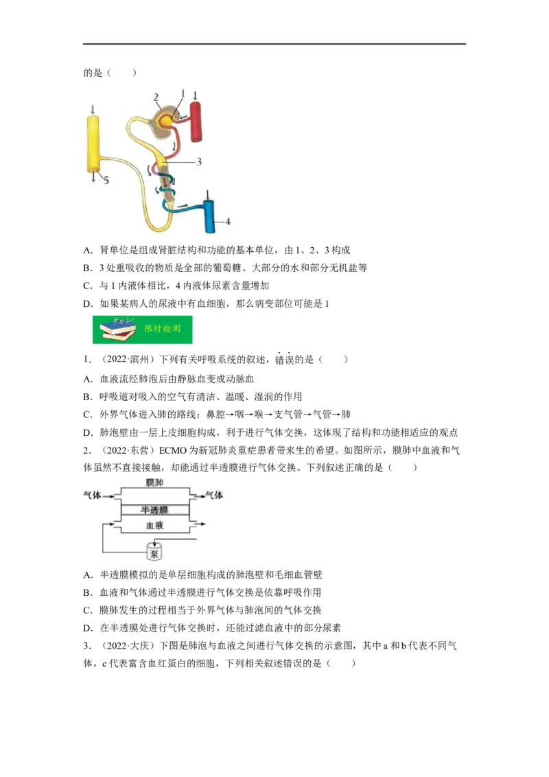 重难点05生物圈中的人（二）-2023年中考生物热点&middot;重点&middot;难点专练（全国通用）（原卷版）_6生物中考复习_2023年中考复习资料_专项复习