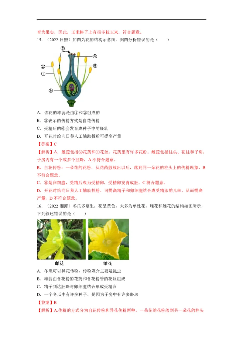 重难点04生物圈中的绿色植物（二）-2023年中考生物热点&middot;重点&middot;难点专练（全国通用）（解析版）_6生物中考复习_2023年中考复习资料_专项复习