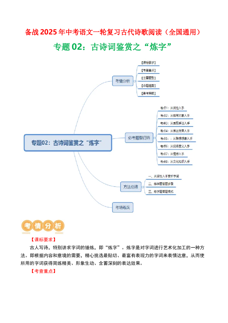 专题02：古诗词鉴赏之&ldquo;炼字&rdquo;-备战2025年中考语文一轮复习古代诗歌阅读（全国通用）解析版_中考复习资料_语数英物化_1语文中考复习_2025年中考资料