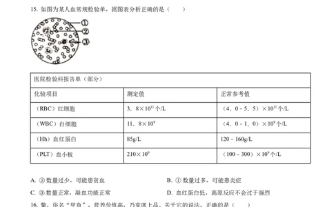 精品解析：2022年湖南省娄底市中考生物真题（原卷版）_6生物中考复习_2025中考复习资料_中考真题（近三年）_2022年生物中考真题114份_精品解析：2022年湖南省娄底市中考生物真题